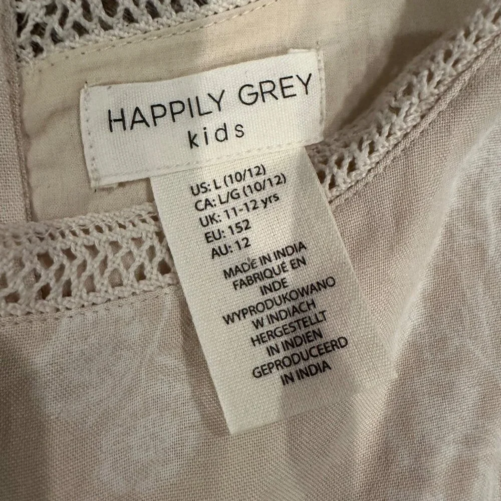 HAPPILY GREY KIDS LARGE 10/12 LINEN SKIRT SET BEIGE